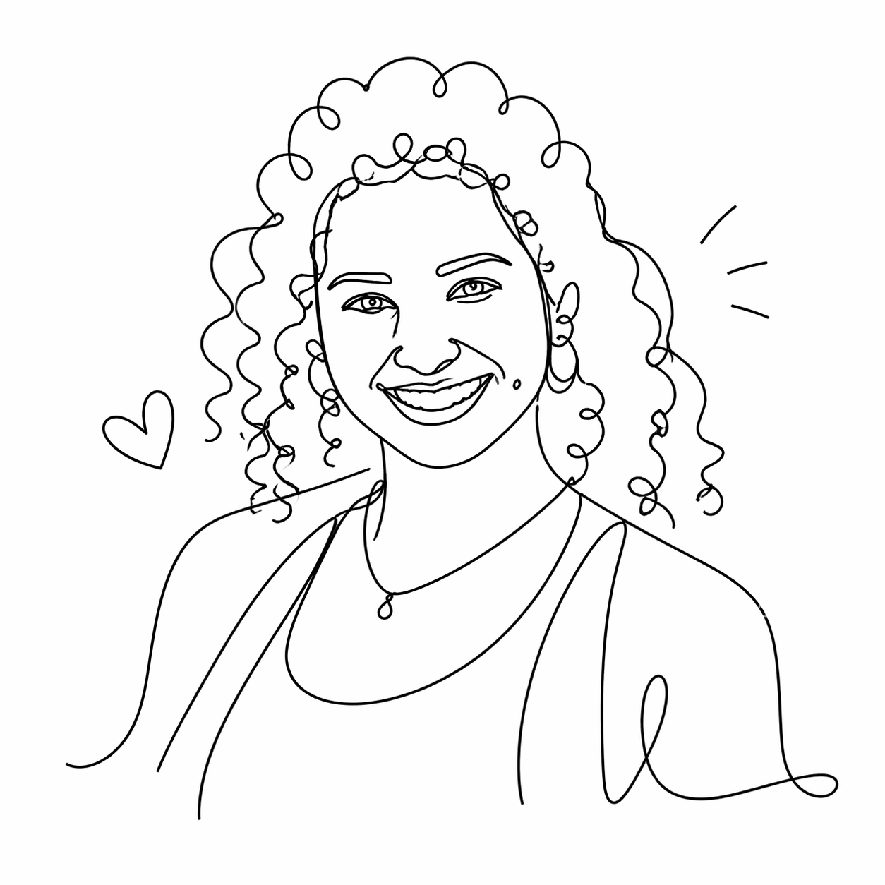 Hand-drawn line portrait of Latika smiling